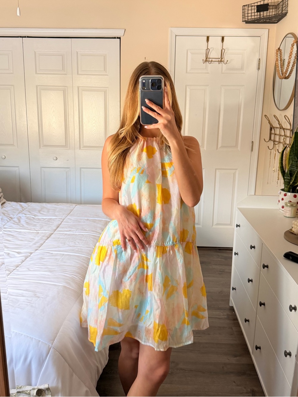 French Paris Halter Sleeveless Watercolor Print Tiered Mini Dress